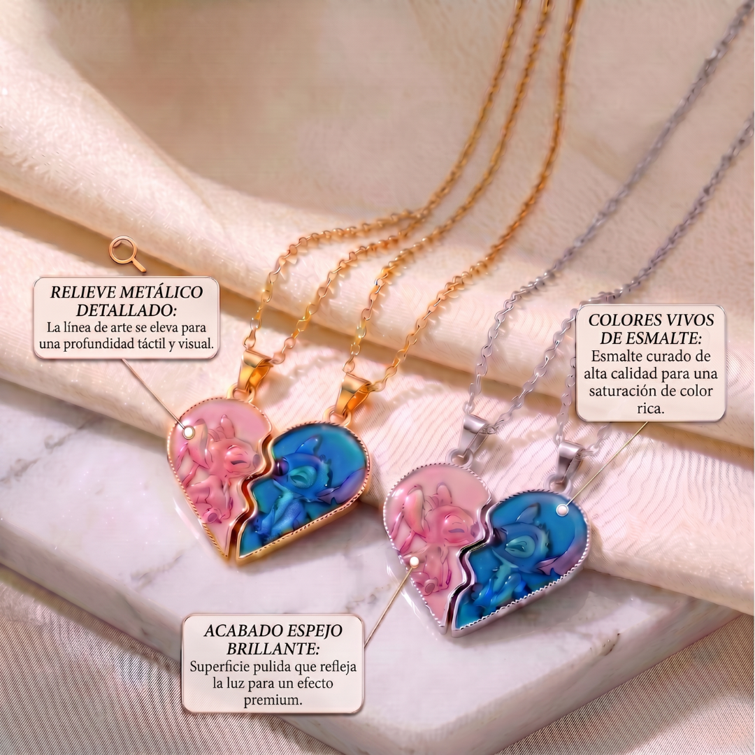 Collar Corazón Magnético Stitch y Ángela