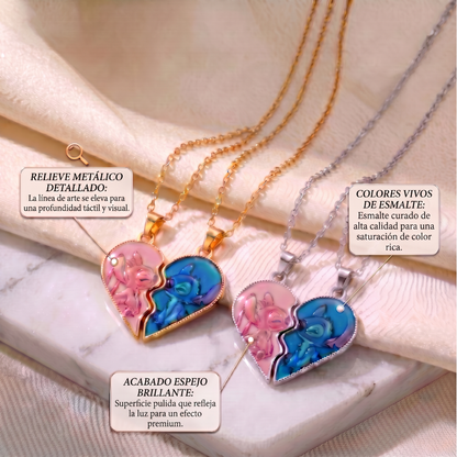 Collar Corazón Magnético Stitch y Ángela