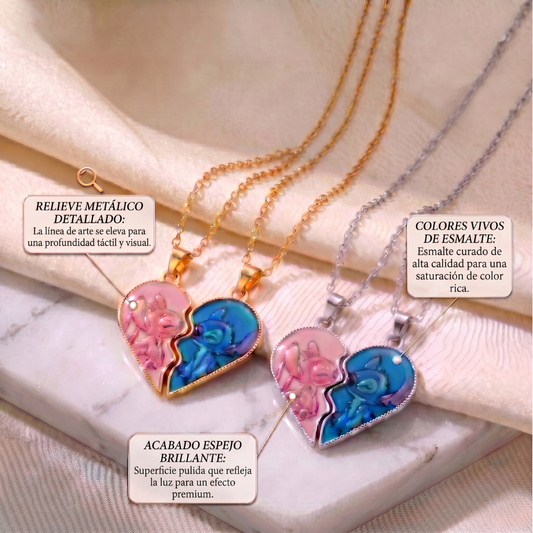 Collar Corazón Magnético Stitch y Ángela