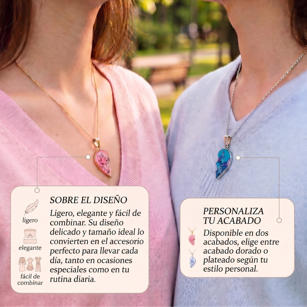 Collar Corazón Magnético Stitch y Ángela
