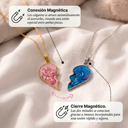 Collar Corazón Magnético Stitch y Ángela