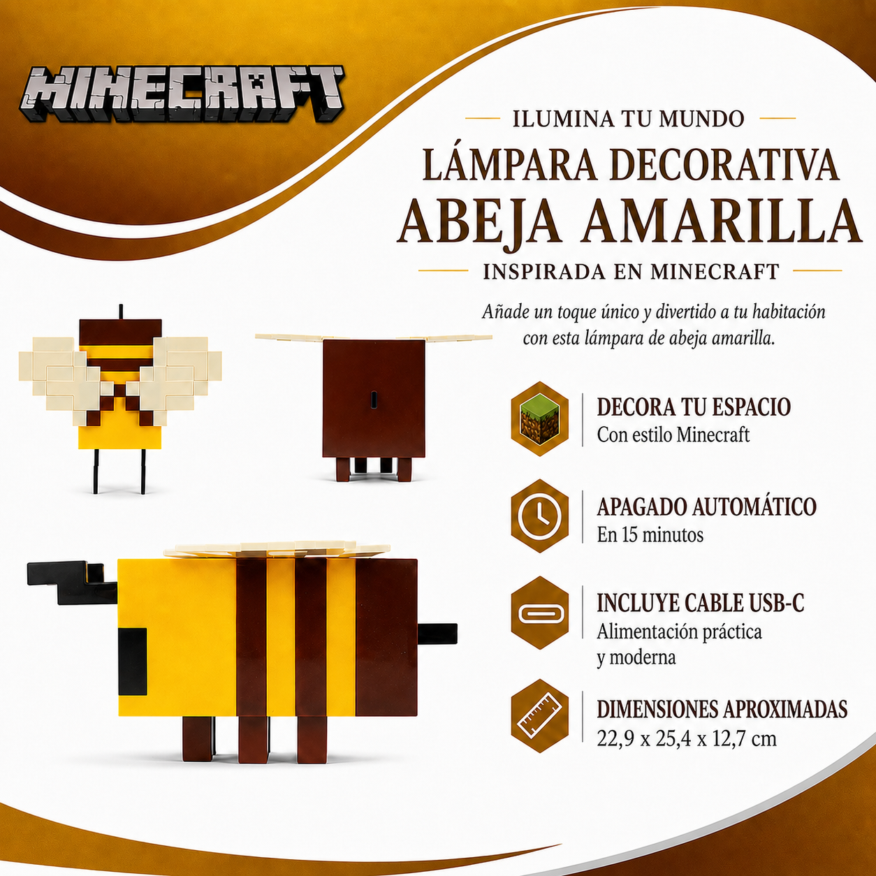Lámpara LED Abejita Minecraft
